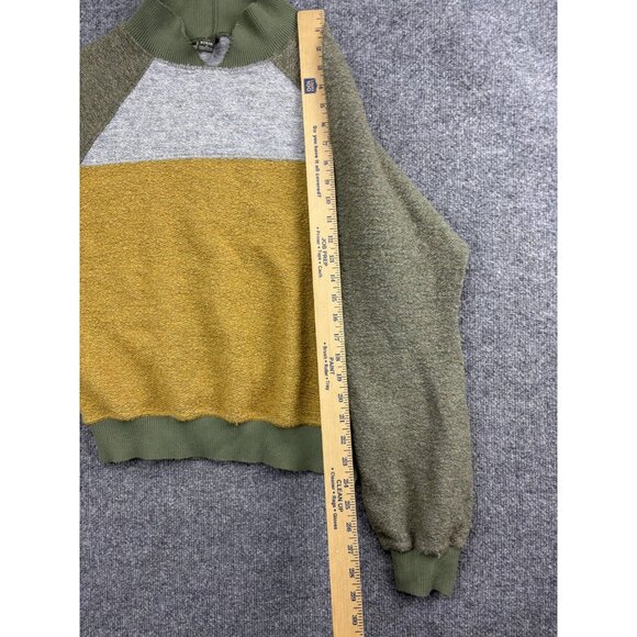 prAna Sweater Womens Medium Green Yellow Gray Colorblock Raglan Knit Mock Neck - Picture 4 of 6